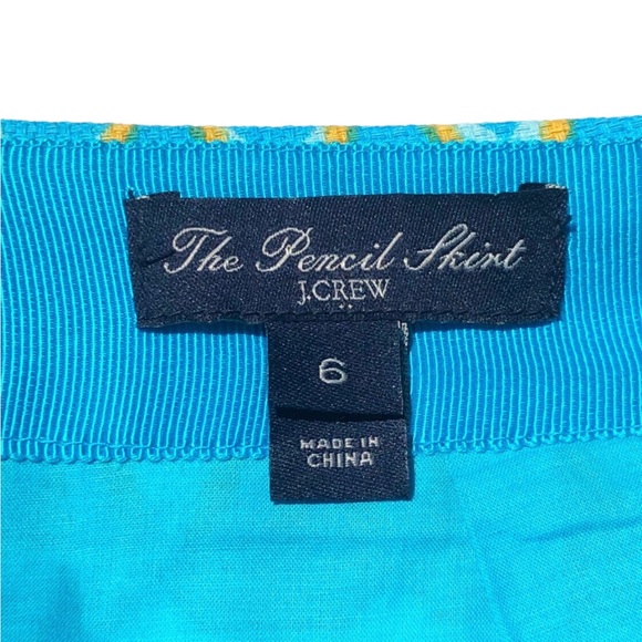 J Crew Pencil Skirt Turquoise And Green Cotton Print, Size 6 EUC - Picture 13 of 16